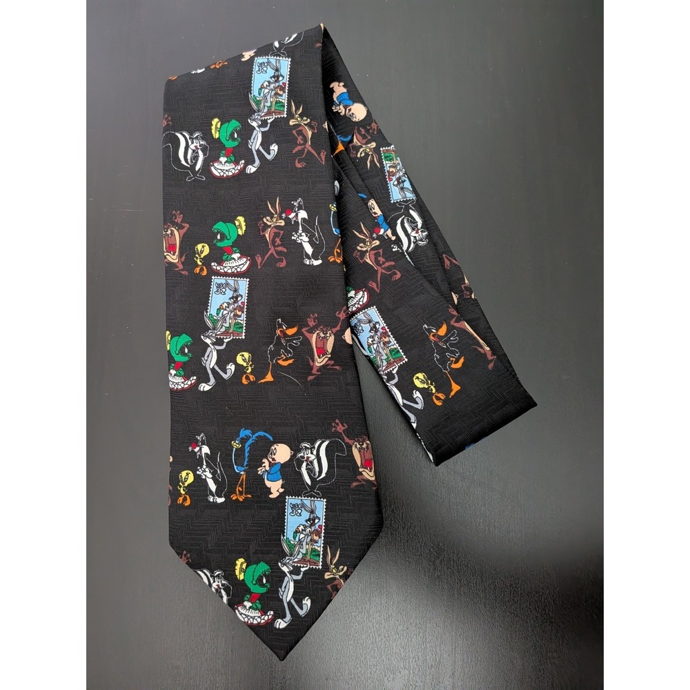 Vintage 1997 USPS Looney Tunes Stamp Collection Tie Necktie 58" Black USA Bugs‎